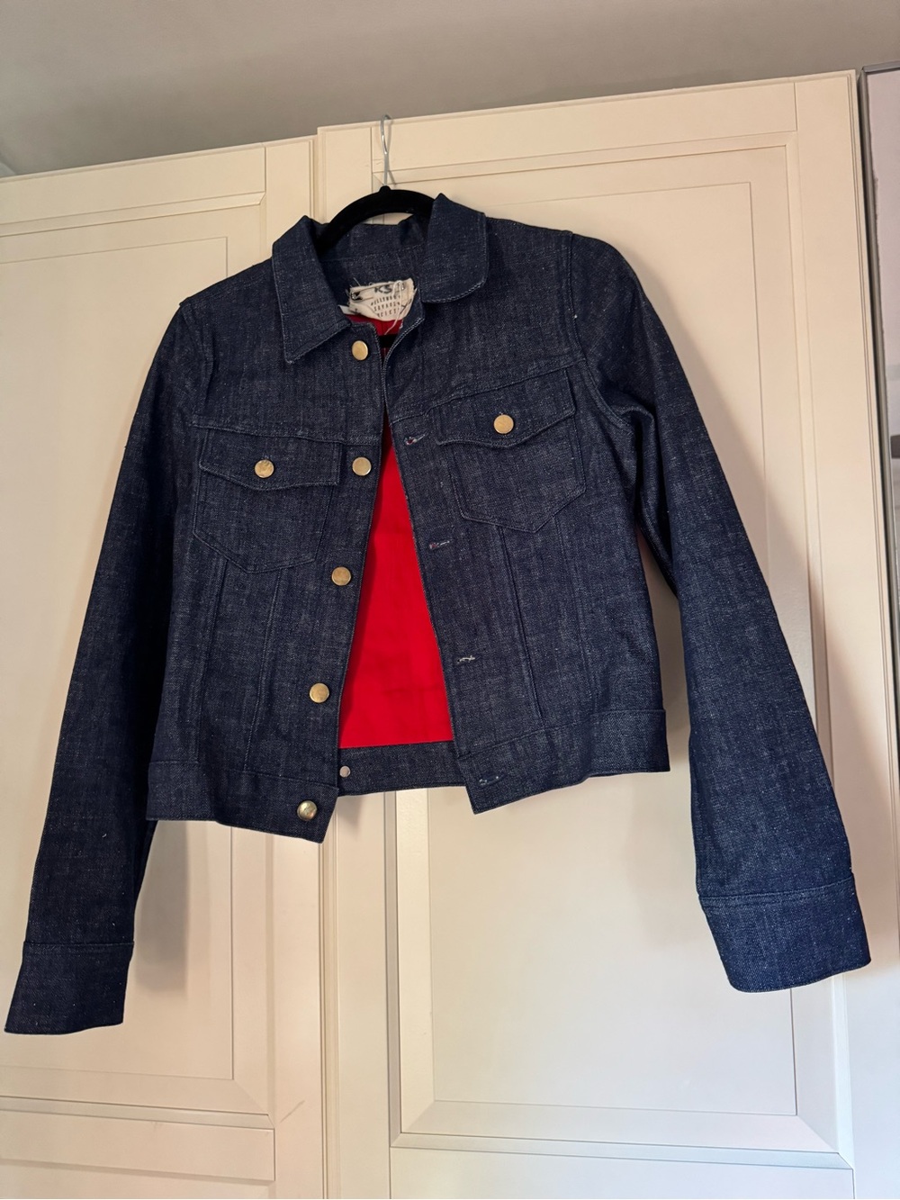 Dark Indigo Denim Jacket with Red Lining